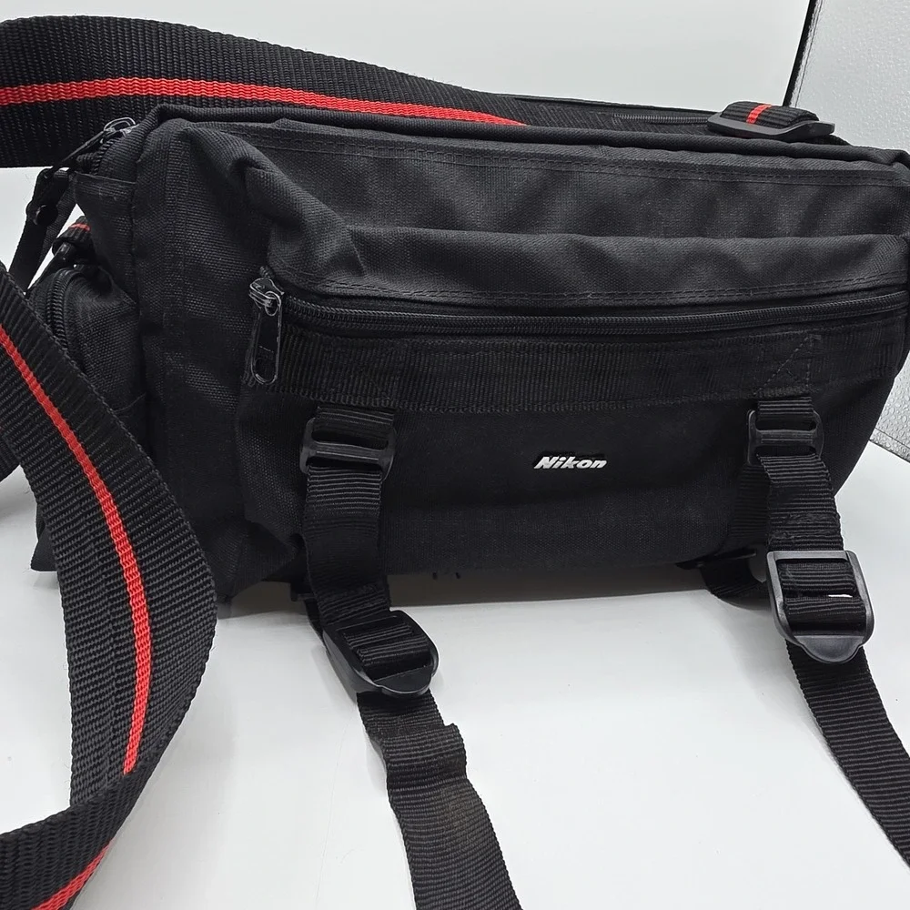 Vintage Nikon Camera Shoulder Bag Padded Adjustable Strap Multi Pocket Black